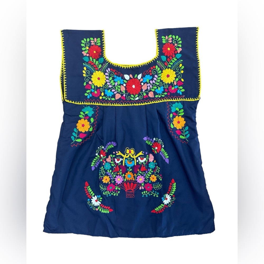 Flora Embroidered Blouse Navy